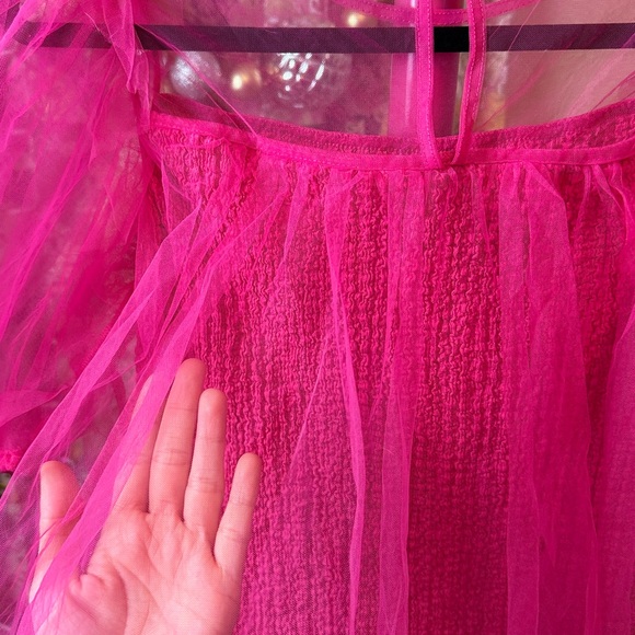 Anthropologie Pink Sheer Puff Sleeve Top - Picture 8 of 10